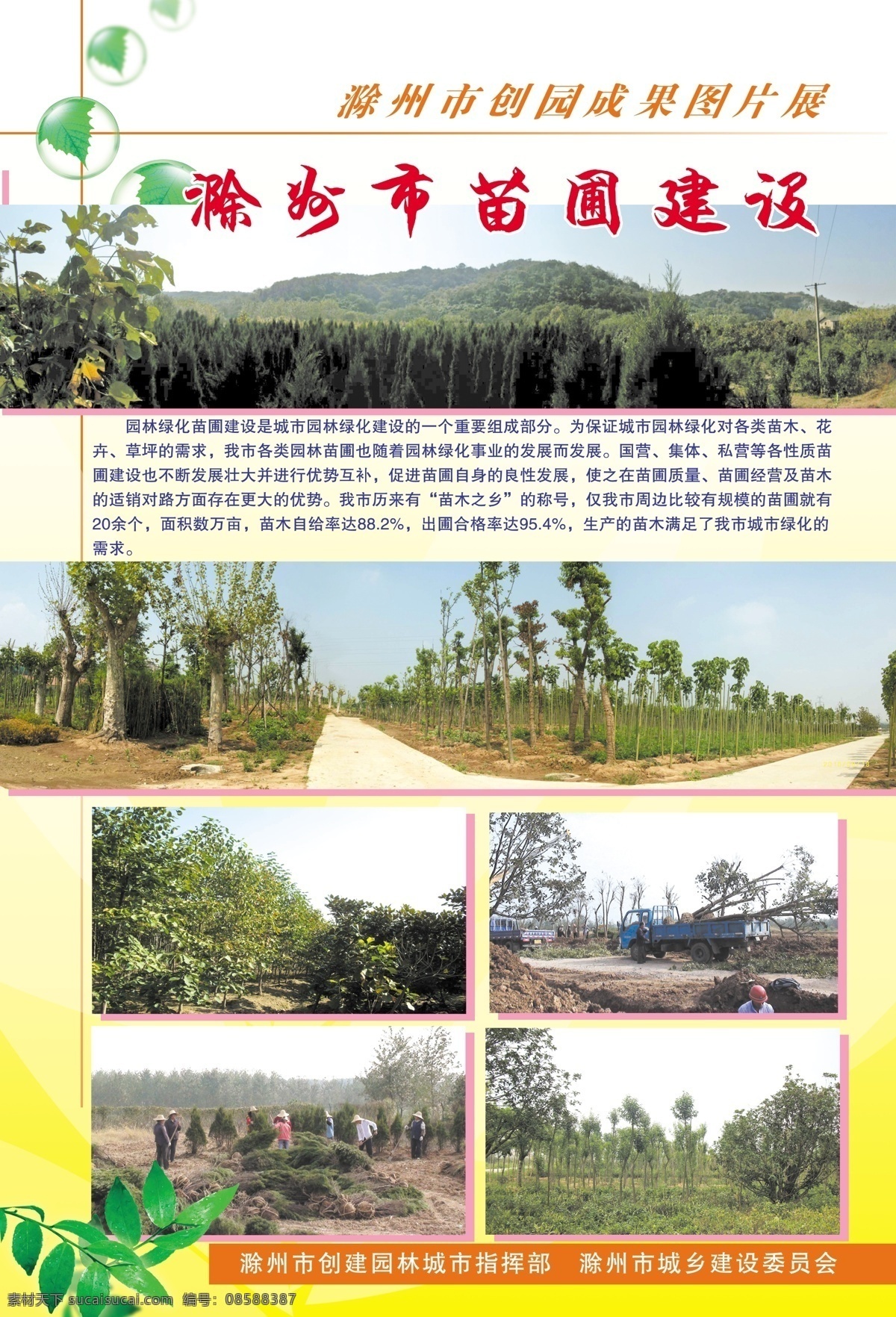 苗圃建设 苗圃 山林 树木 树叶 叶子 滁州园林城市 创建园林城市 照片展 图片展 成果展 展板模板 广告设计模板 源文件