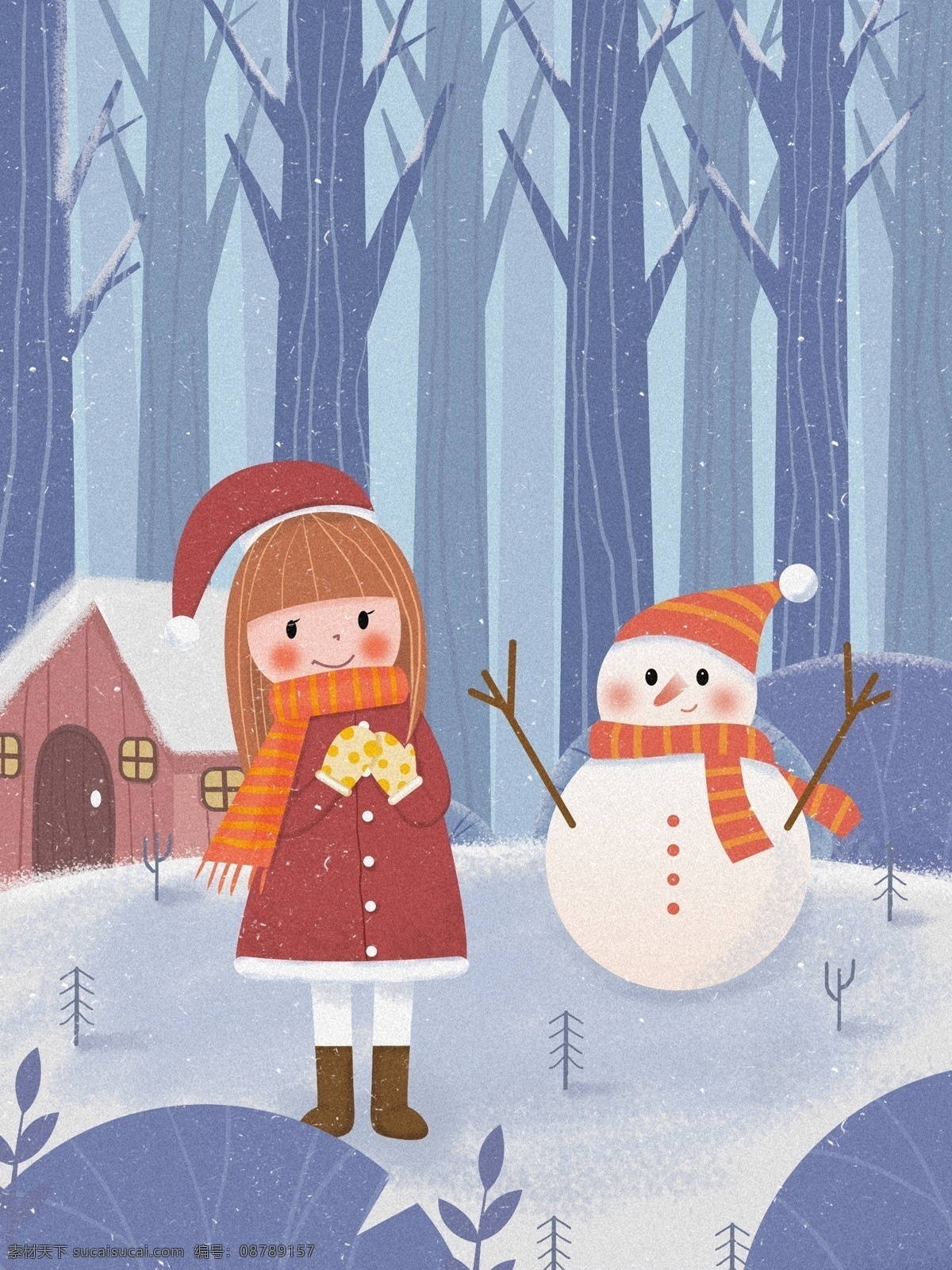 冬季 女孩 雪人 背景 大雪 下雪 冬季素材 大雪背景