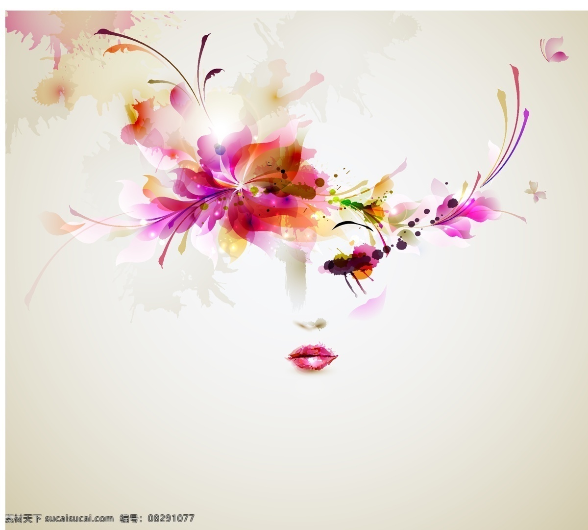 水彩美女 手绘 头像 淡妆 花卉 花系列 底纹边框 抽象底纹