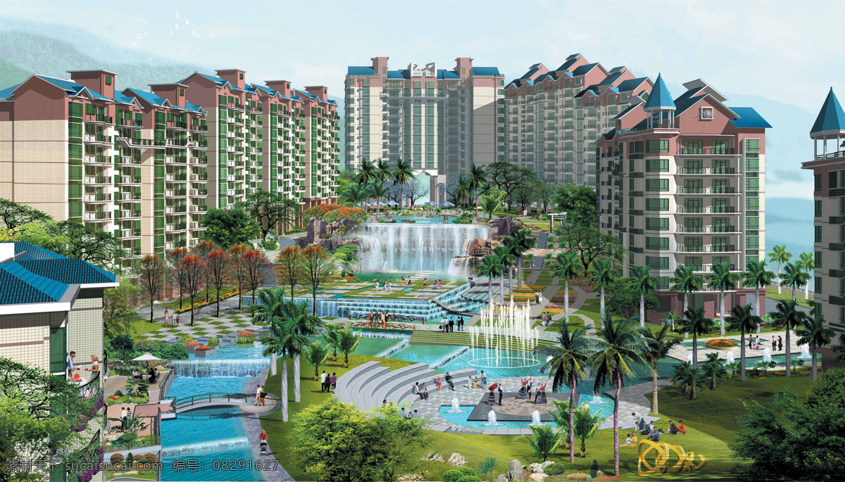 住宅小区 园林 景观设计 小区建筑设计 喷泉 园林景观 园艺设计 房地产设计 建筑设计 3d 效果图 环境家居
