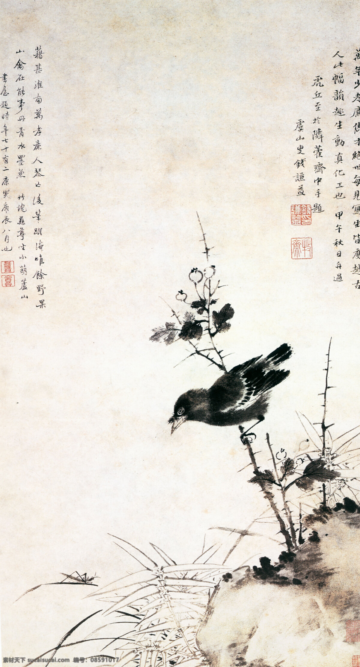 水墨画 花鸟 壁画 国画艺术 客厅装饰画 墙画 文化艺术