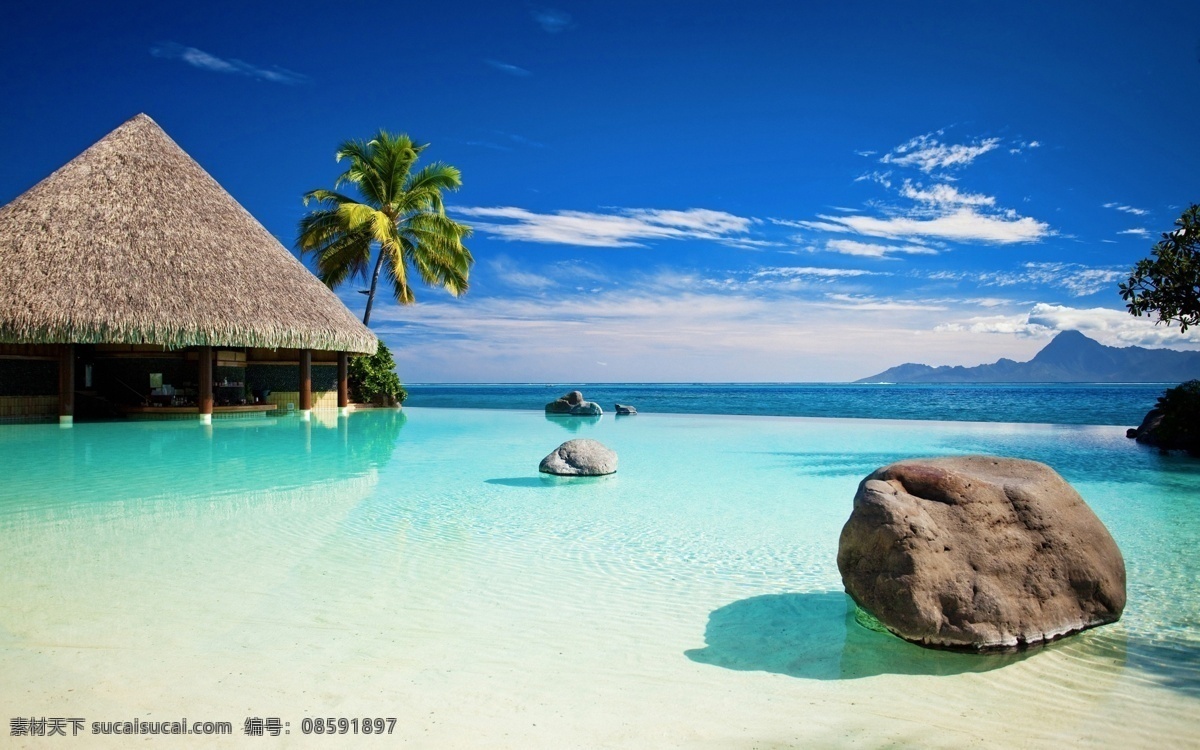 白云 度假村 风景壁纸 海边风景 海浪 海滩 礁石 蓝天 风景图片 自然风景 海边 风景 系列 二 自然景观 psd源文件