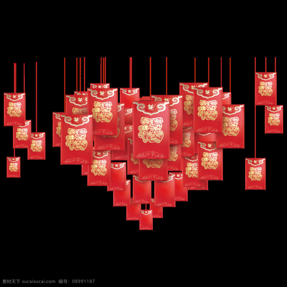 手绘 福 袋 吊 挂 元素 喜庆 红色 福袋 心形 吊挂