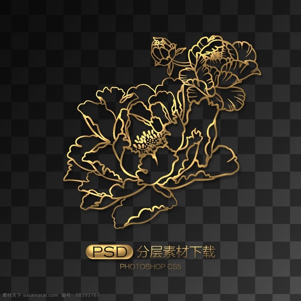 牡丹花 花纹 金属 金色牡丹 中式 古典 传统花纹 包装图案 线条 抽象 底纹边框 花边花纹