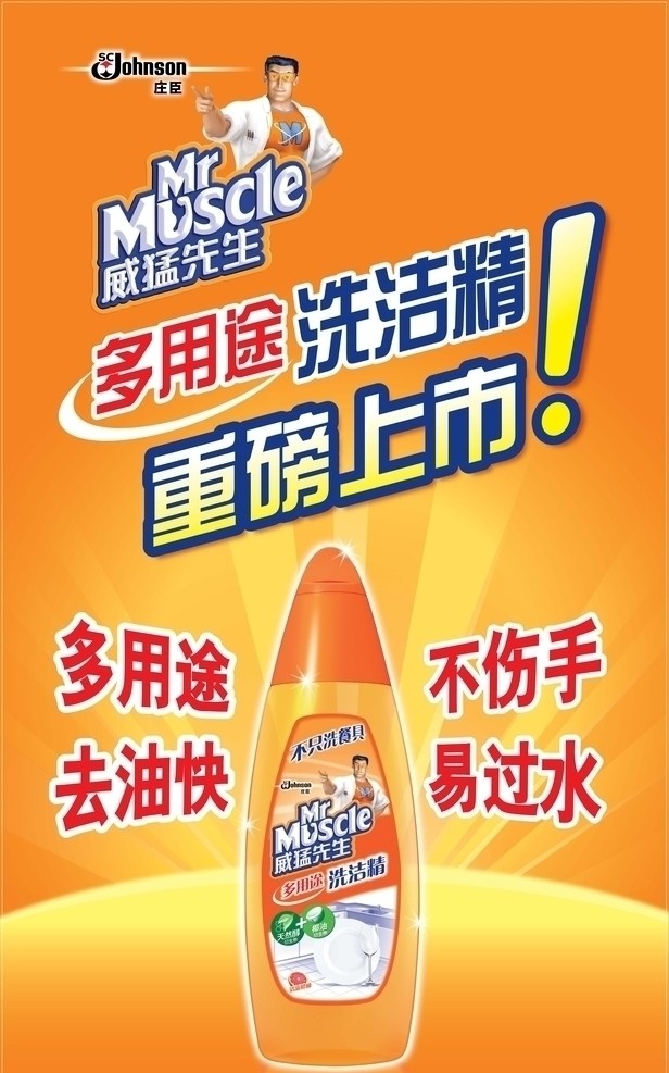 最新 庄臣 洗洁精 威猛 先生 用途 重磅 上市 生活百科 矢量
