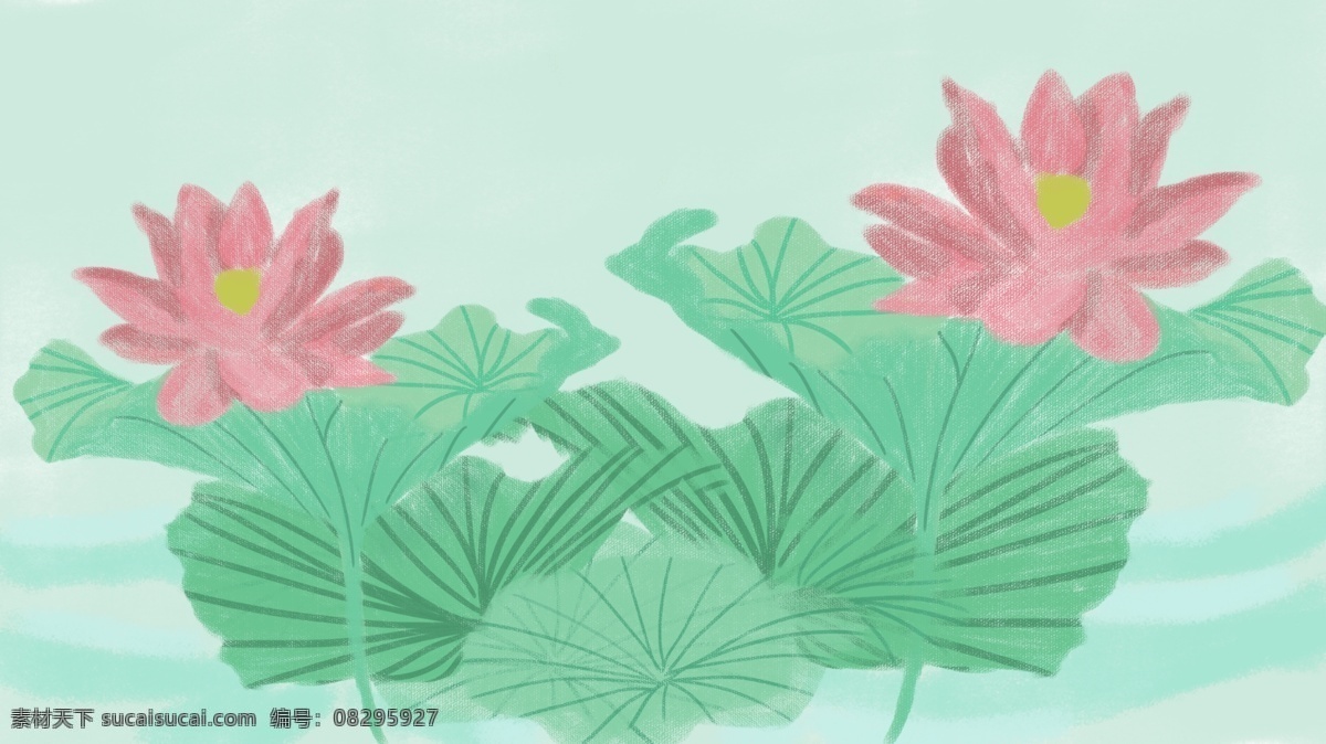 唯美 花 湖 插画 背景 清新背景 荷花 背景素材 卡通背景 手绘 植物 荷叶 插画背景 广告背景 psd背景 背景展板 手绘背景