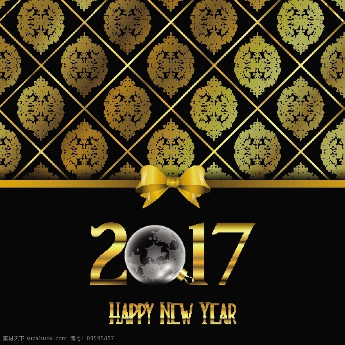 金色 图案 装饰 新年 背景 丝带 新年快乐 新的一年 黄金 2017 聚会 圣诞节 排版 奢侈品 庆祝 快乐 号码 节日 事件 十二月 锦缎 年
