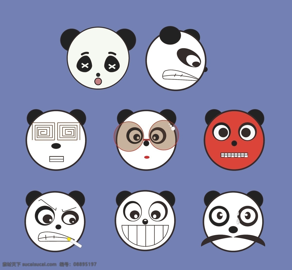 卡通 熊猫 矢量 表情 包 元素 装饰 图案 集合 矢量熊猫 卡通熊猫 熊猫元素 熊猫装饰 熊猫图案 可爱熊猫 扁平化 彩色 表情包 描边