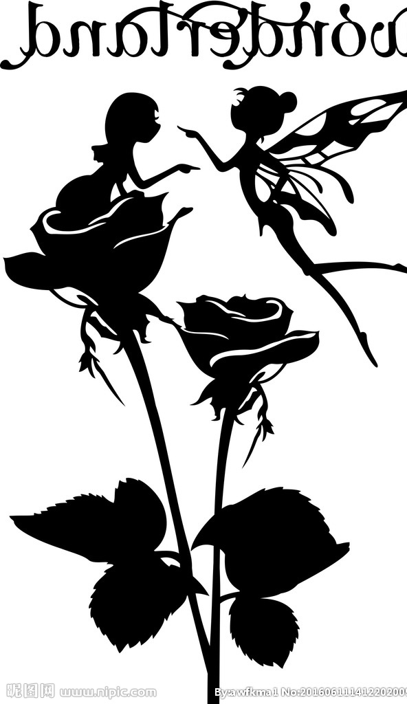 玫瑰花和美女 玫瑰花 美女 玫瑰花上美女 矢量素材 剪影 卡通设计