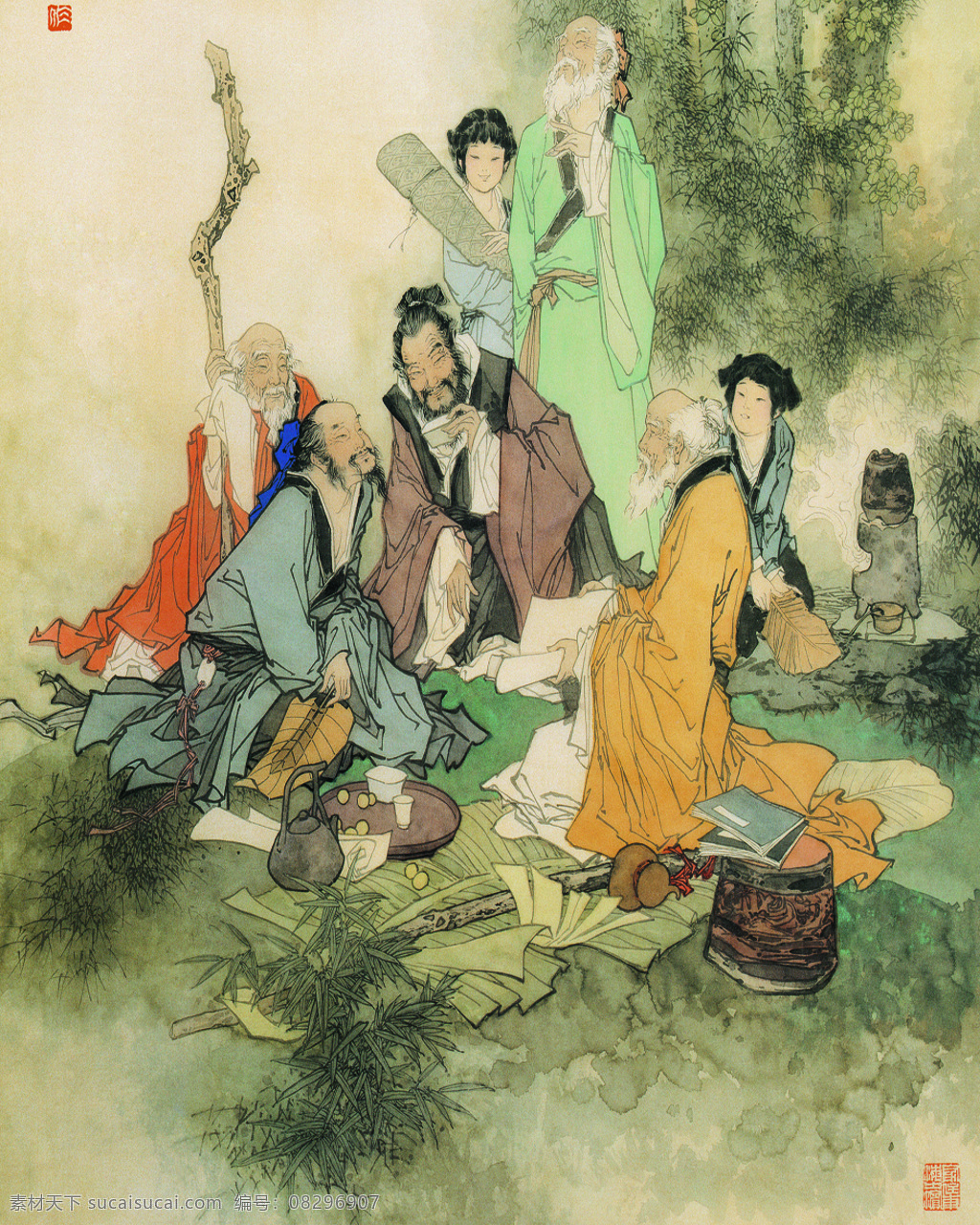 八仙醉酒 八仙过海 国画 人物 工笔 文化艺术 绘画书法