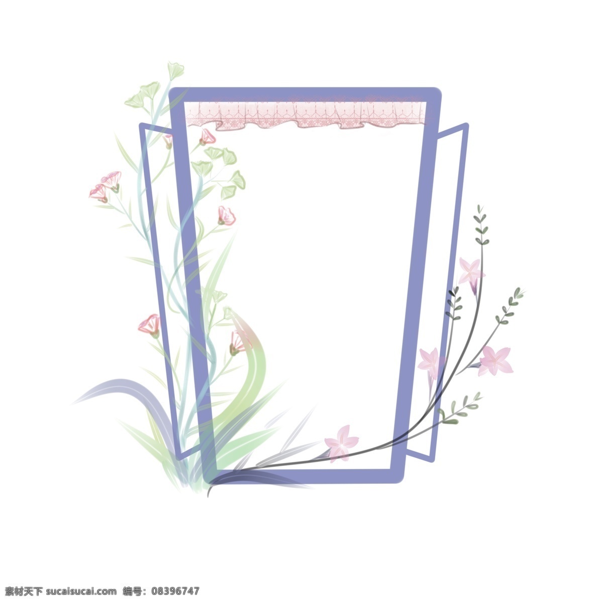 边框 窗户 清新 植物 花卉 手绘 免 抠 唯美 浪漫 元素 蓝色 紫色 绿色 小清新 免抠 窗口 马卡龙色