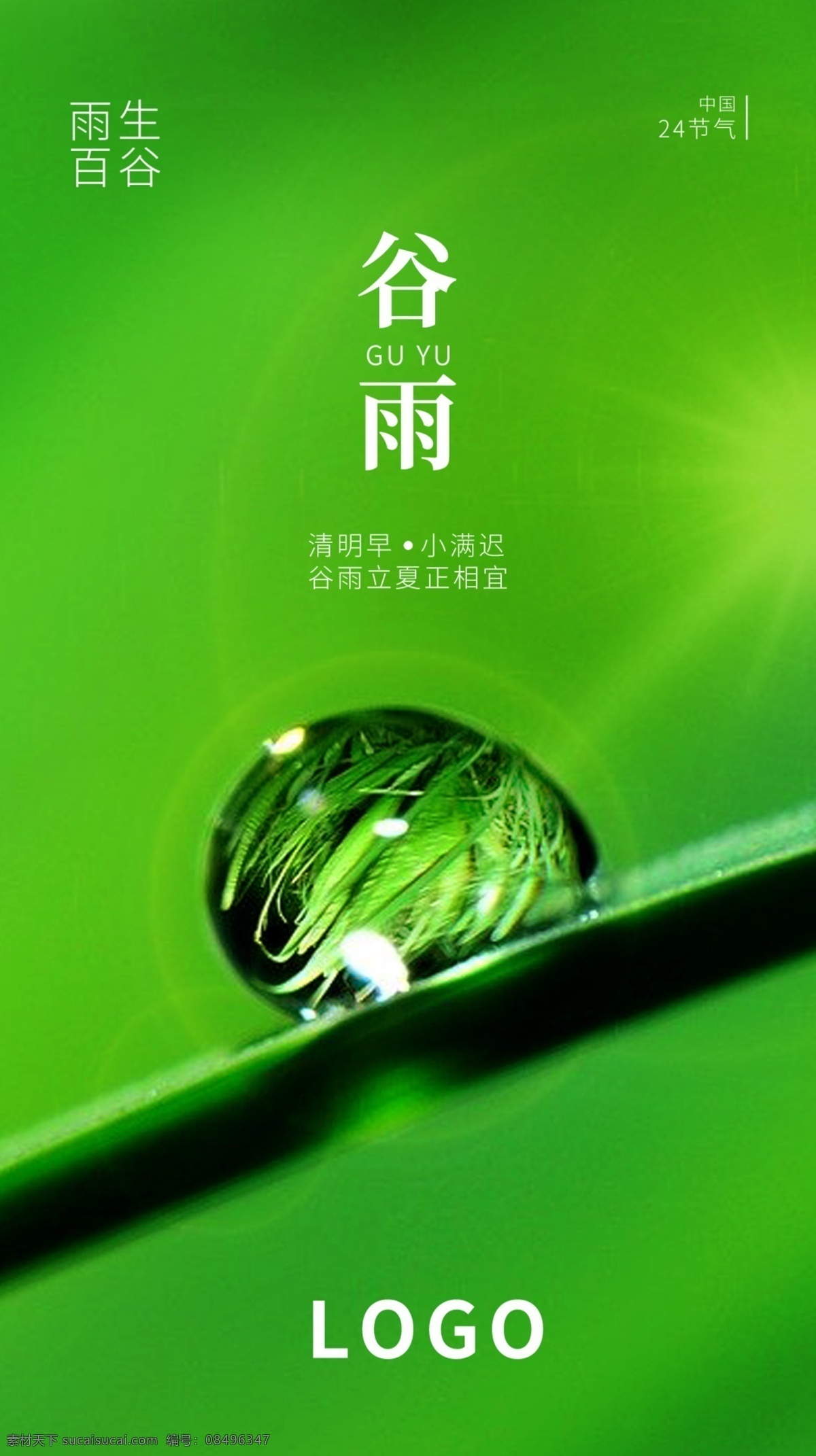 谷雨海报 海报 节气 24节气 春天 雨水 雨滴 自然 绿色