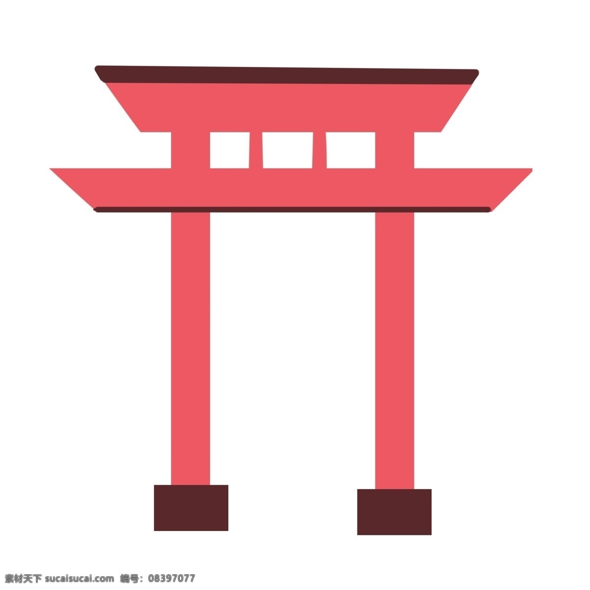 红色 卡通 日本 神社 日本神社 红色的建筑 卡通建筑插画 黑色的横梁 日式建筑 创意建筑插画