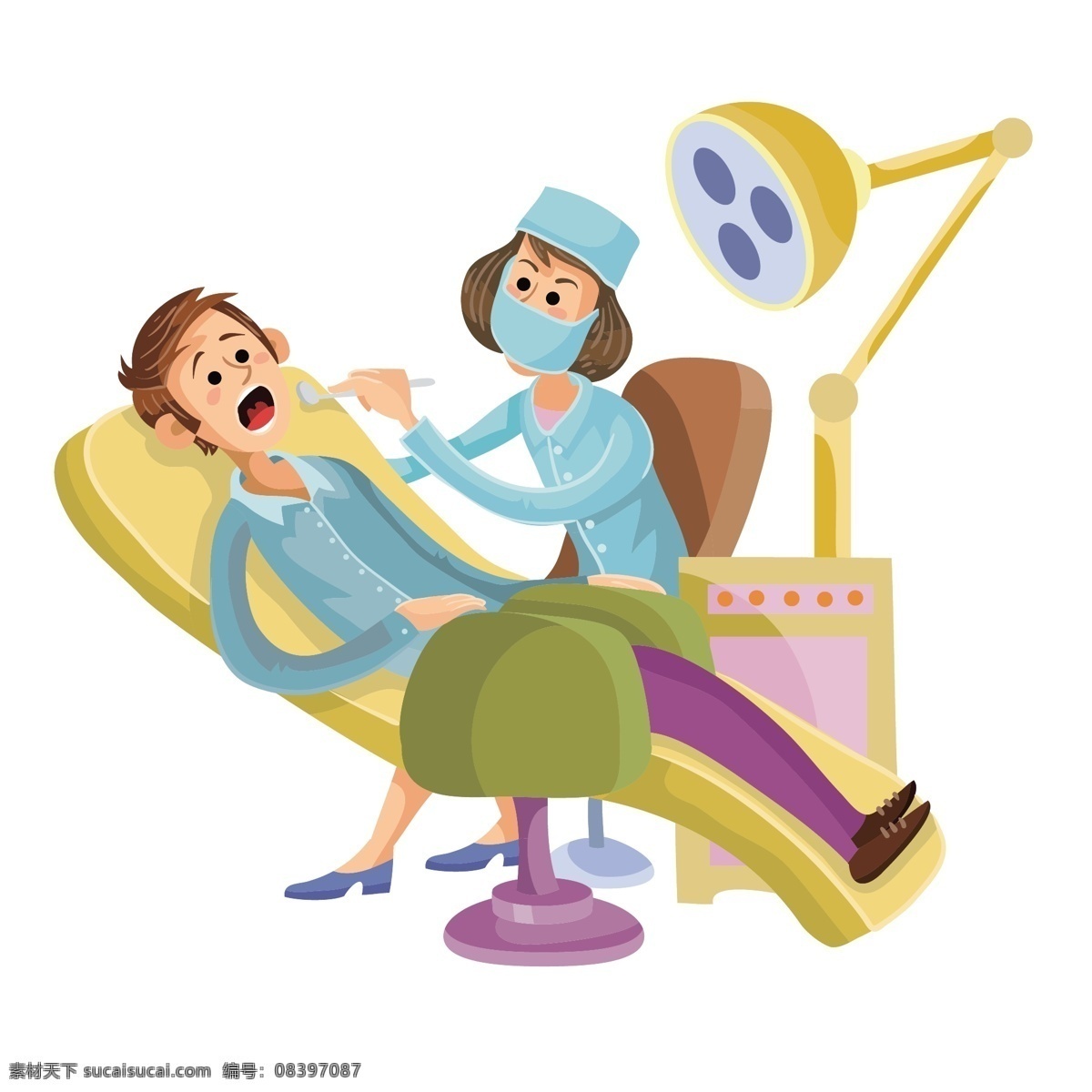 卡通 牙科 病人 矢量 牙科病人 牙齿 卡通病人 卡通医生 牙科科室 躺着的病人 躺着