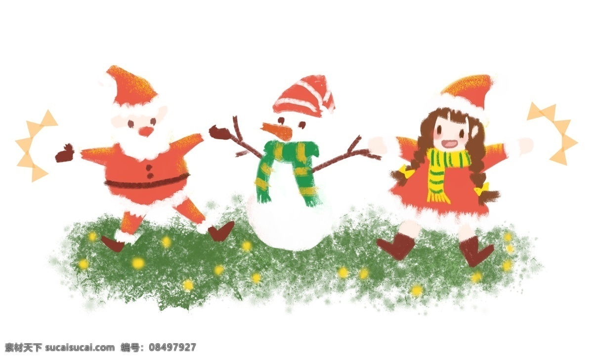 卡通 手绘 圣诞节 圣诞老人 雪人 女孩 草地 手拉手 快乐 玩耍 卡通可爱 卡通圣诞 卡通雪人 卡通女孩 圣诞雪人 圣诞女孩 卡通玩耍