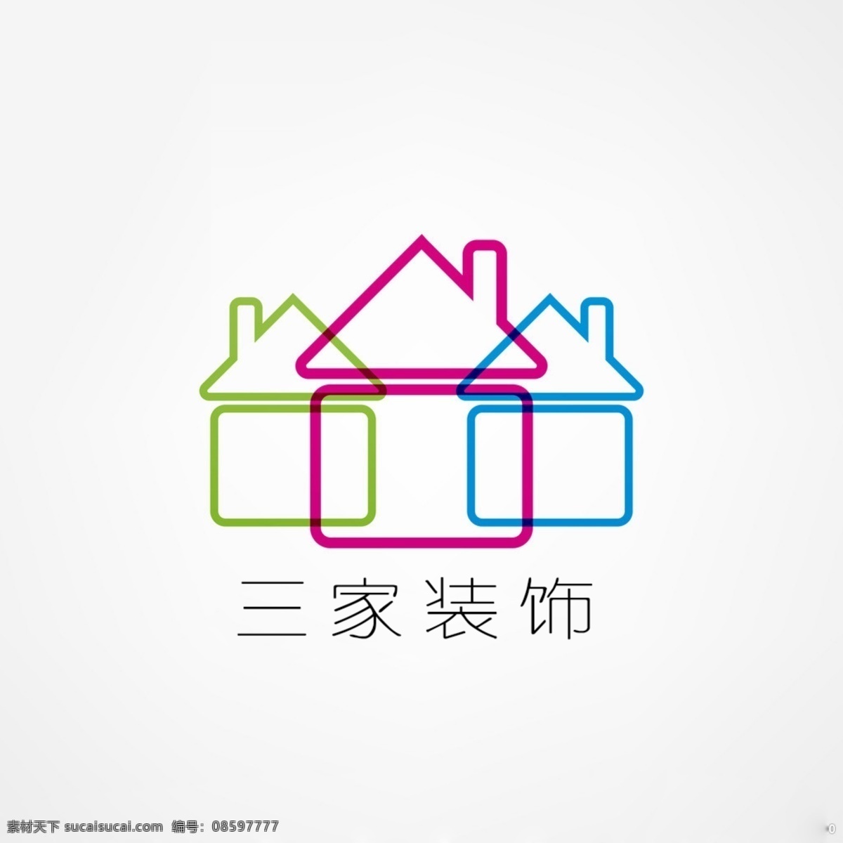 三家装饰 logo设计 彩色 装饰 白色