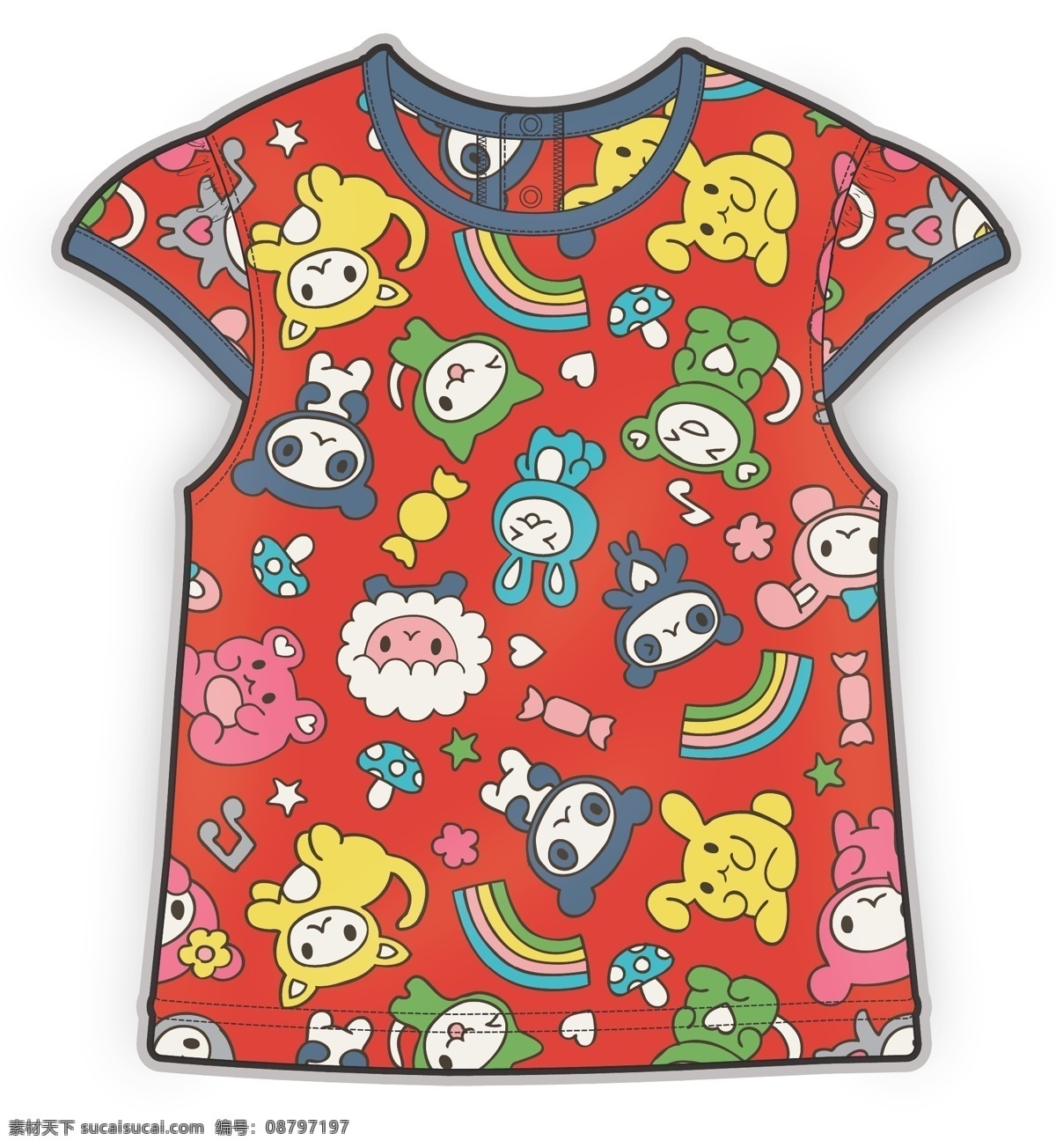 红色 卡通 小女孩 服装设计 彩色 原稿 矢量 短袖 上衣 儿童服装设计 可爱 手绘 保暖 源文件