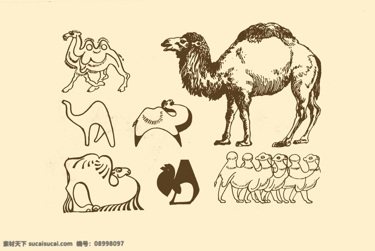 动物图案 骆驼 卡通 动物 纹样 图案 白描 简笔画 儿童画 沙漠之舟 单峰驼 分层 源文件