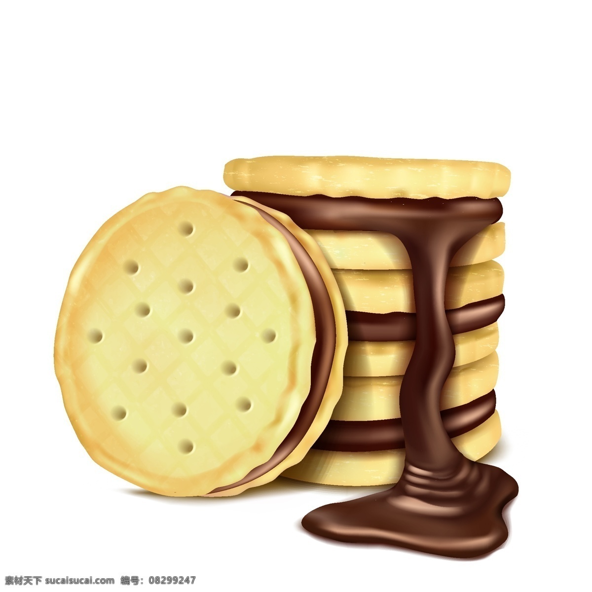 美味 巧克力 夹心 饼干 插画 零食 浓浆 甜品