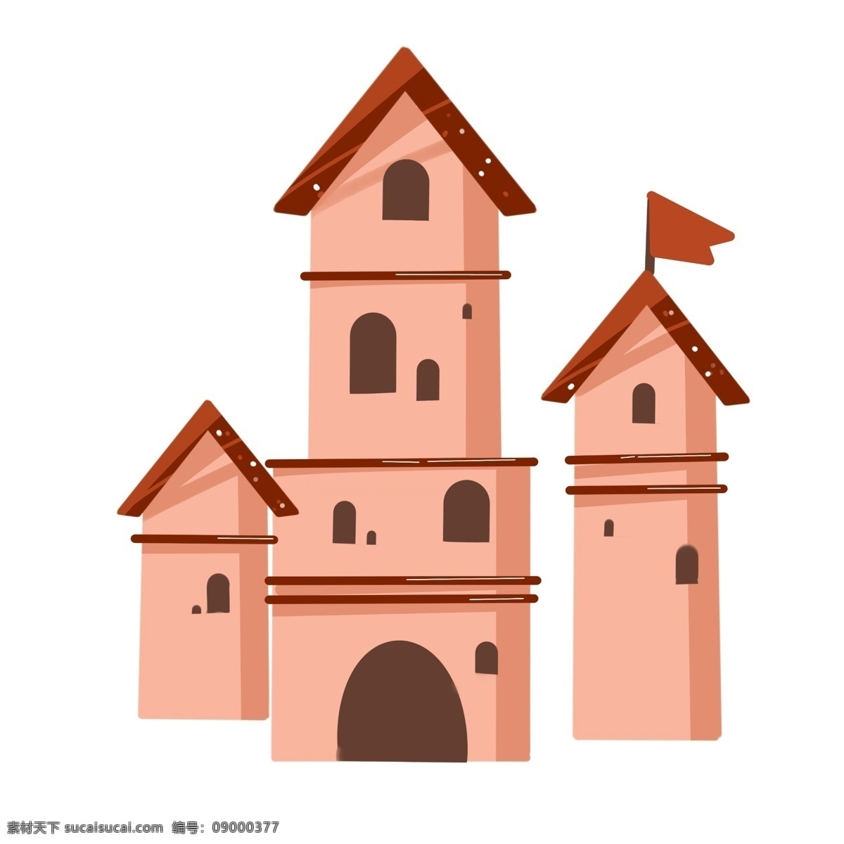 旗帜 城堡 装饰 插画 橙色的城堡 黄色的房檐 漂亮的城堡 红色的旗帜 创意城堡 立体城堡 精美城堡