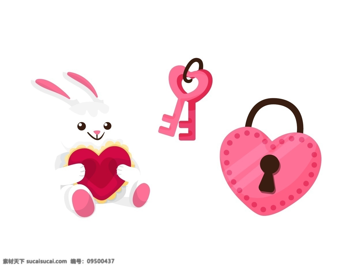 矢量 卡通 小 兔子 元素 唯美 粉色心形 卡通小兔子 ai元素 免扣元素