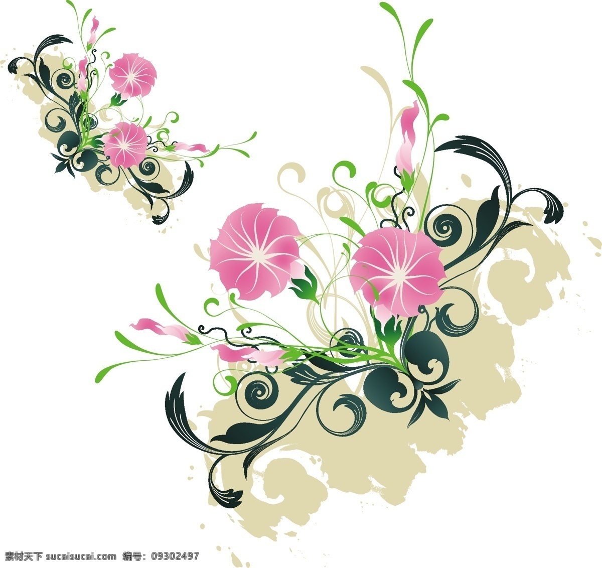 喇叭花 背景 红花 花儿 花素材 绿叶 牵牛花 通讯科技 现代科技 矢量 模板下载 矢量图