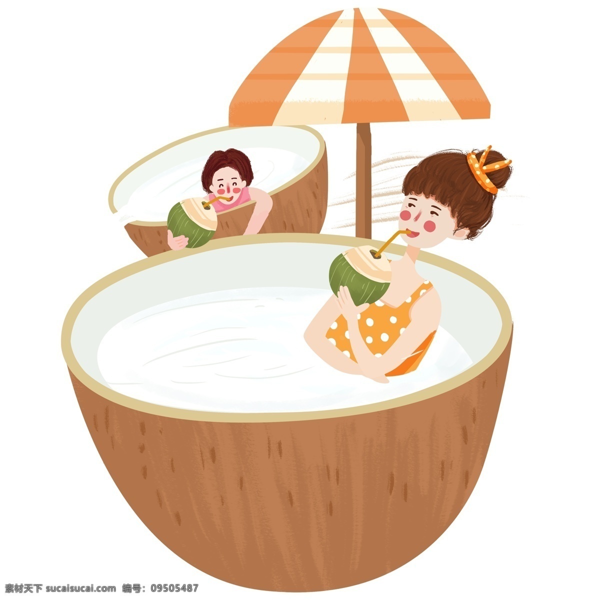 可爱 手绘 泡 温泉 女孩 泡温泉 女孩素材 简约 卡通 免扣素材 人物元素
