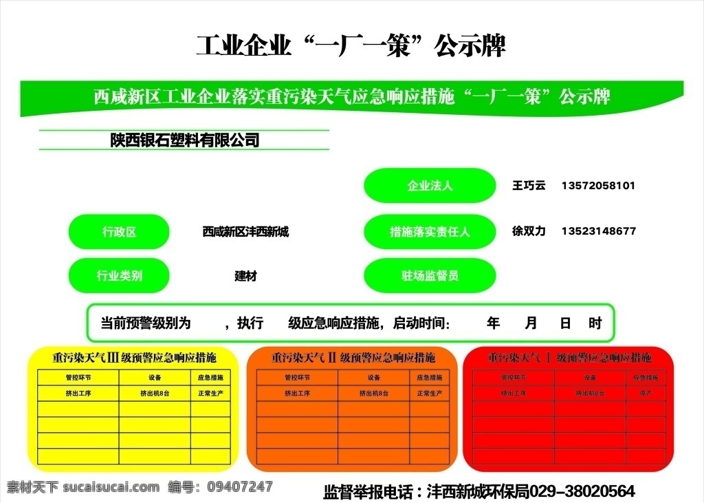 环保公示牌 一厂一策 西安沣西新城 工业一厂一策 天气响应公示
