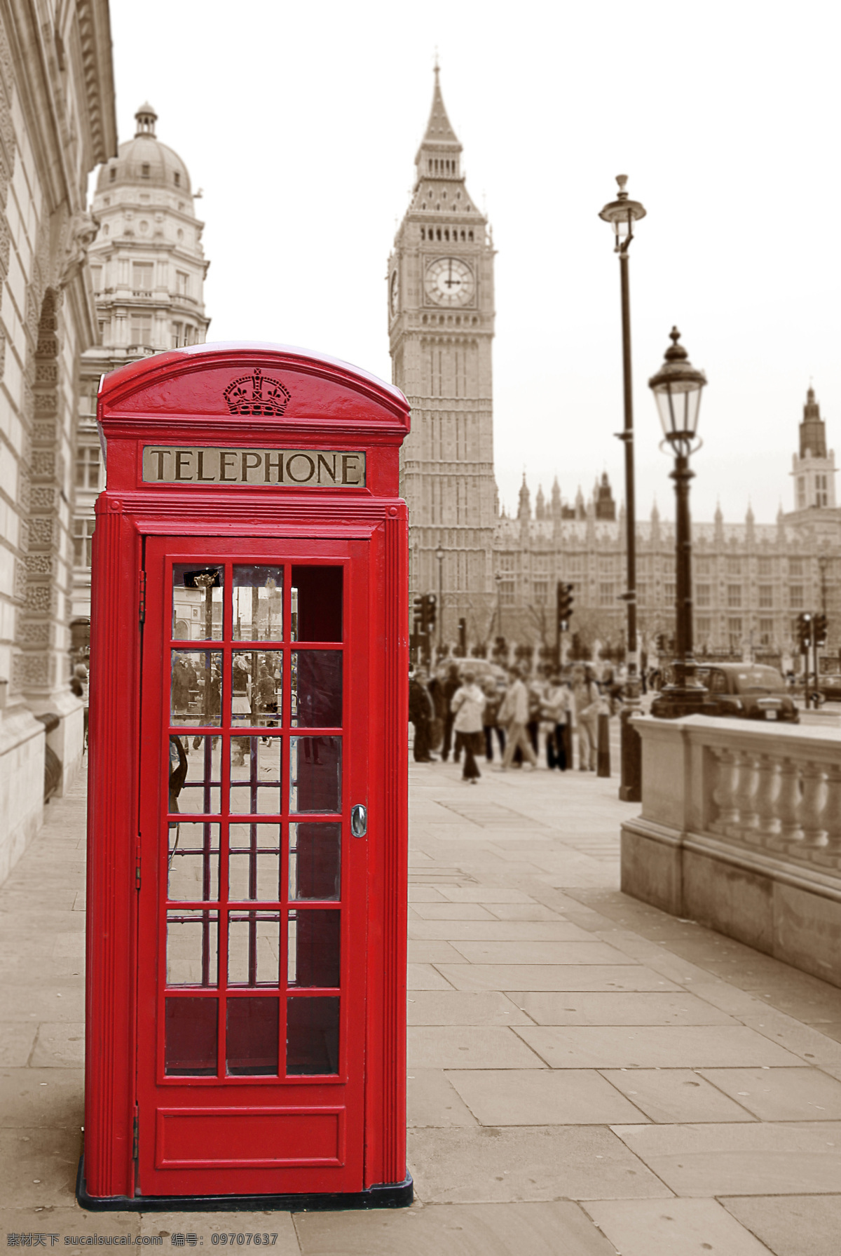英国 伦敦 电话亭 景观 建筑物 城市 路灯