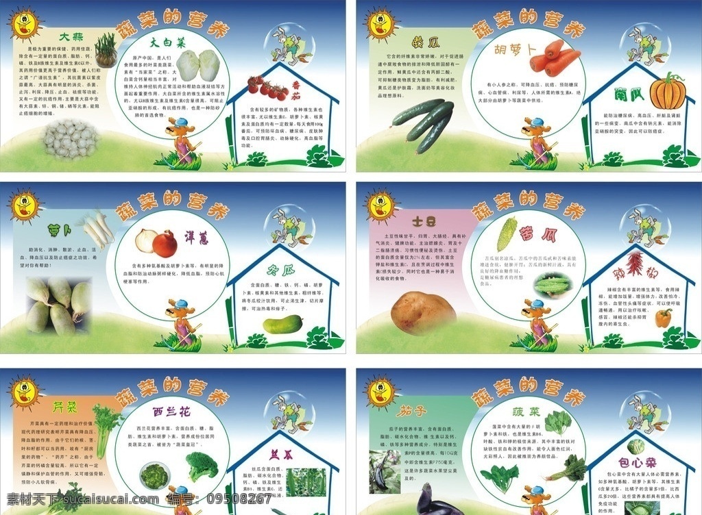 蔬菜介绍 太阳 卡通动物 矢量