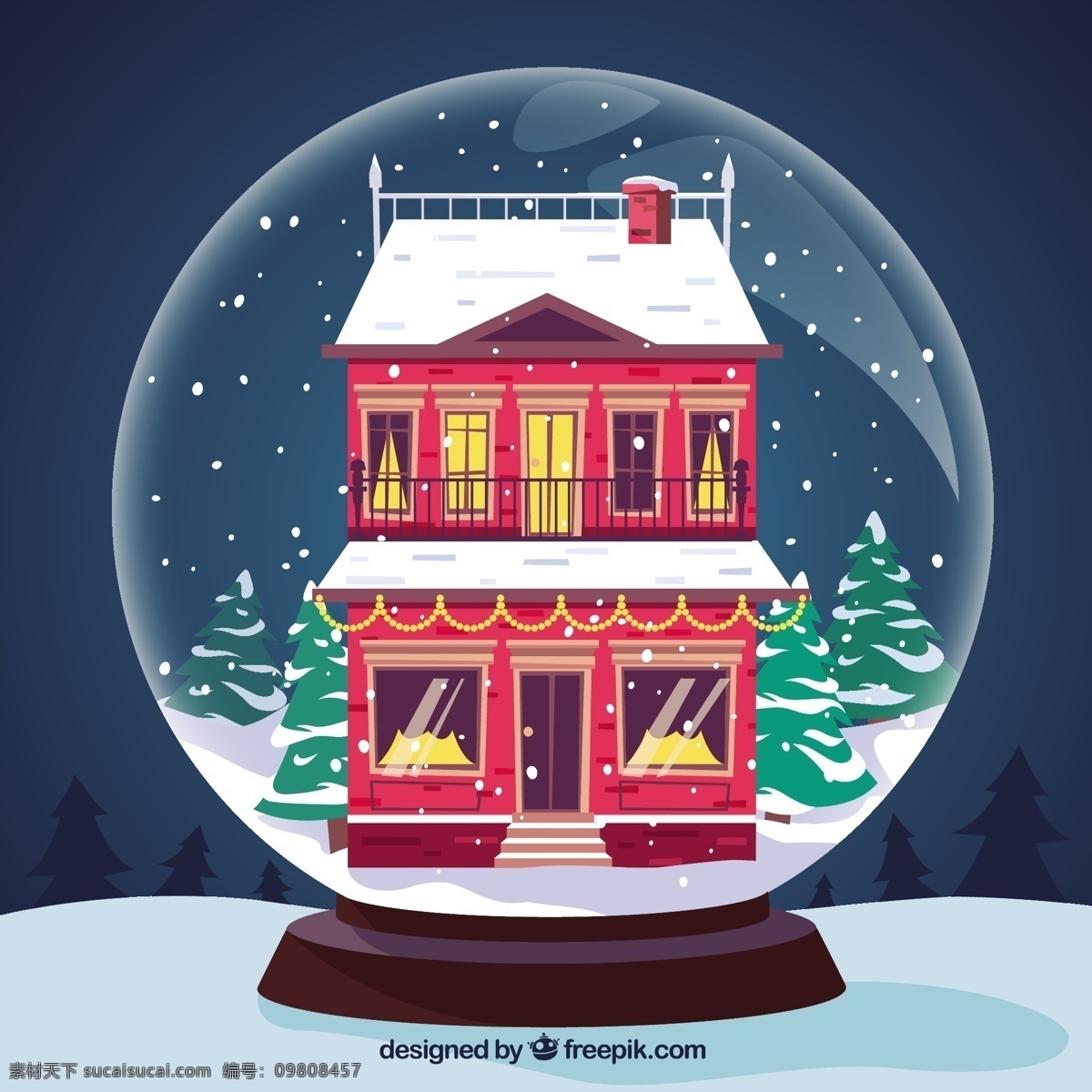 圣诞球 背景 漂亮 红 房子 降雪 圣诞球背景 红房子