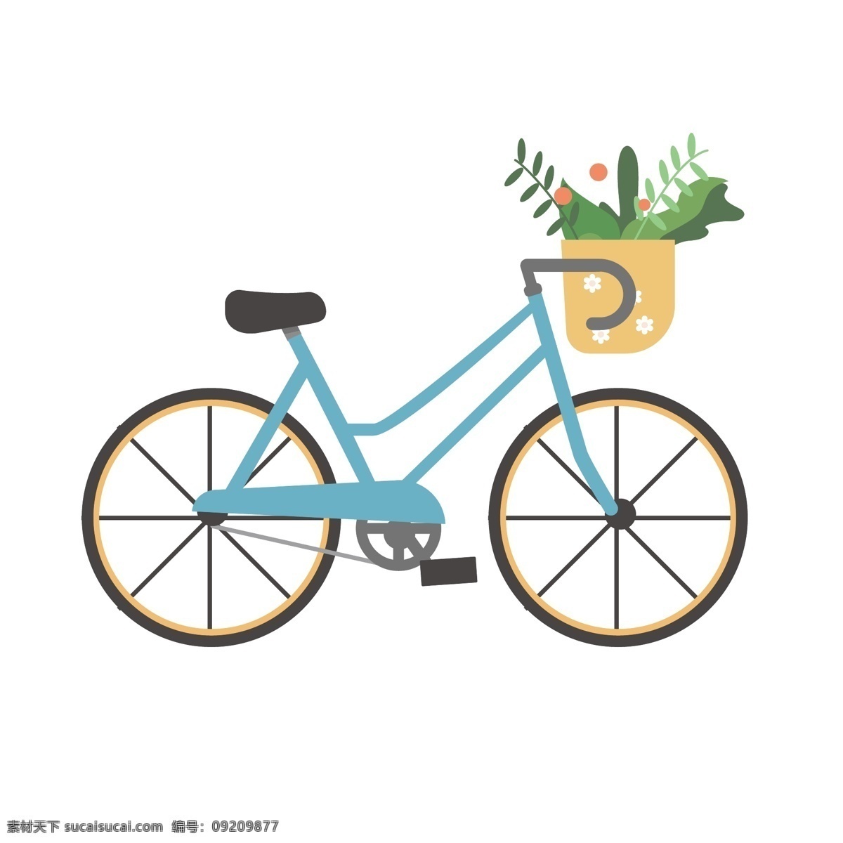 扁平 风格 带 篮子 自行车 扁平风格 植物 单车 手绘单车 骑自行车 花花草草 踩单车 户外活动 运动