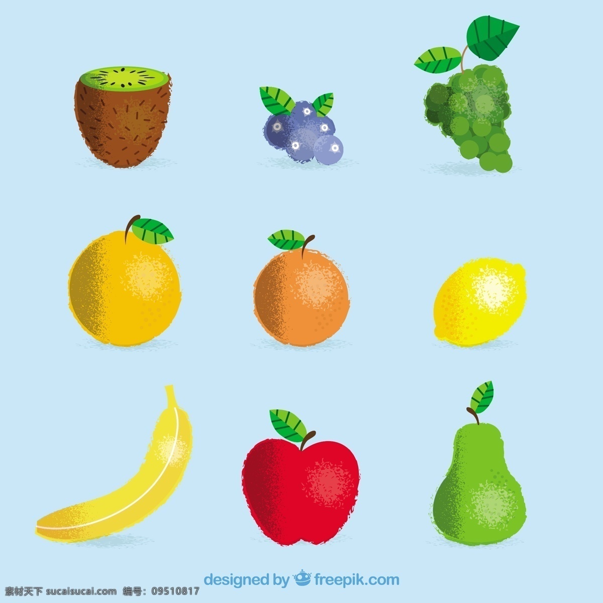 种 不同 水果 手绘 矢量 设计素材 9种 矢量设计