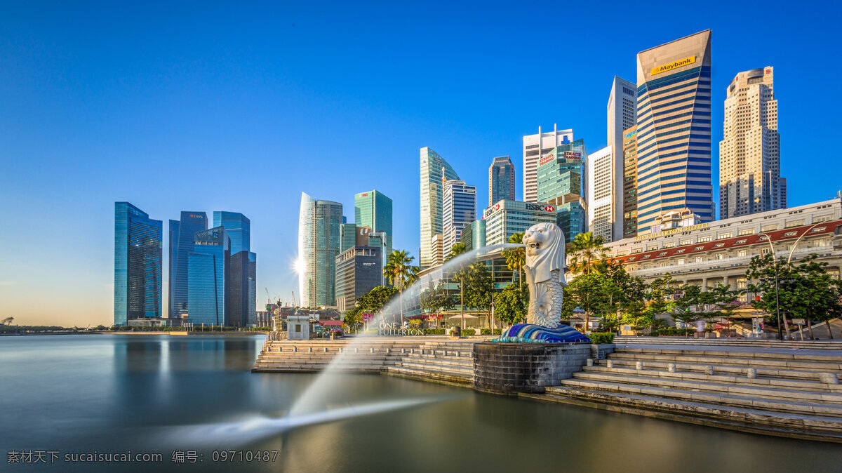新加坡 高楼 大楼 写字楼 商务 办公 狮头鱼身像 南洋 商务金融 商务场景