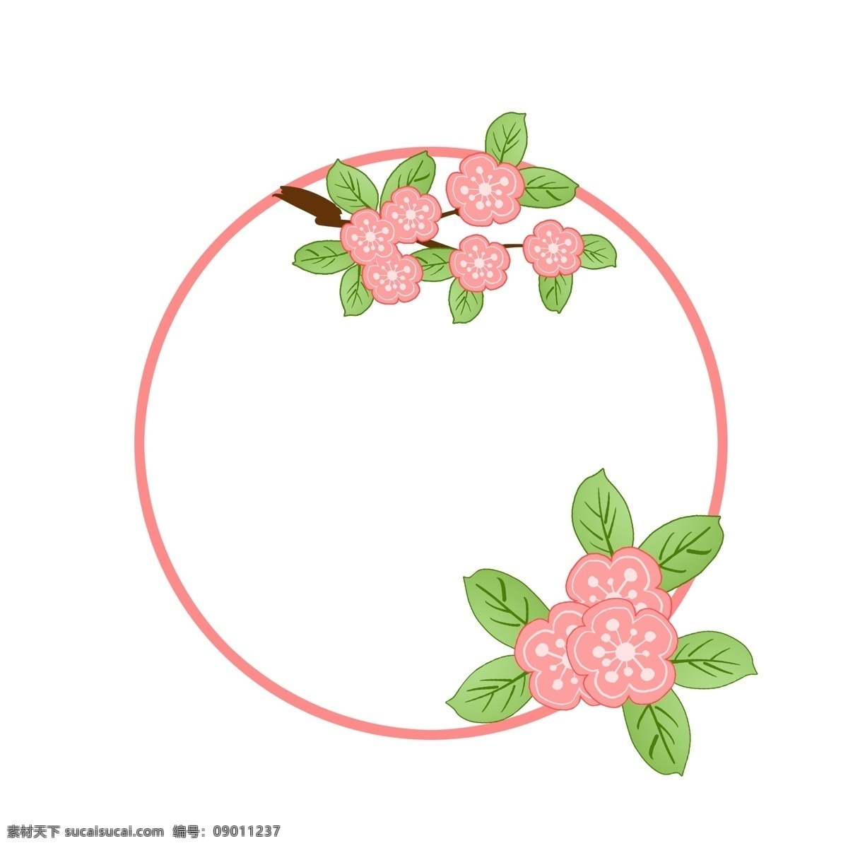 圆形 春季 边框 插画 红色的花朵 卡通插画 春天 春季边框 春季框 框架 圆形的边框 绽放的花朵