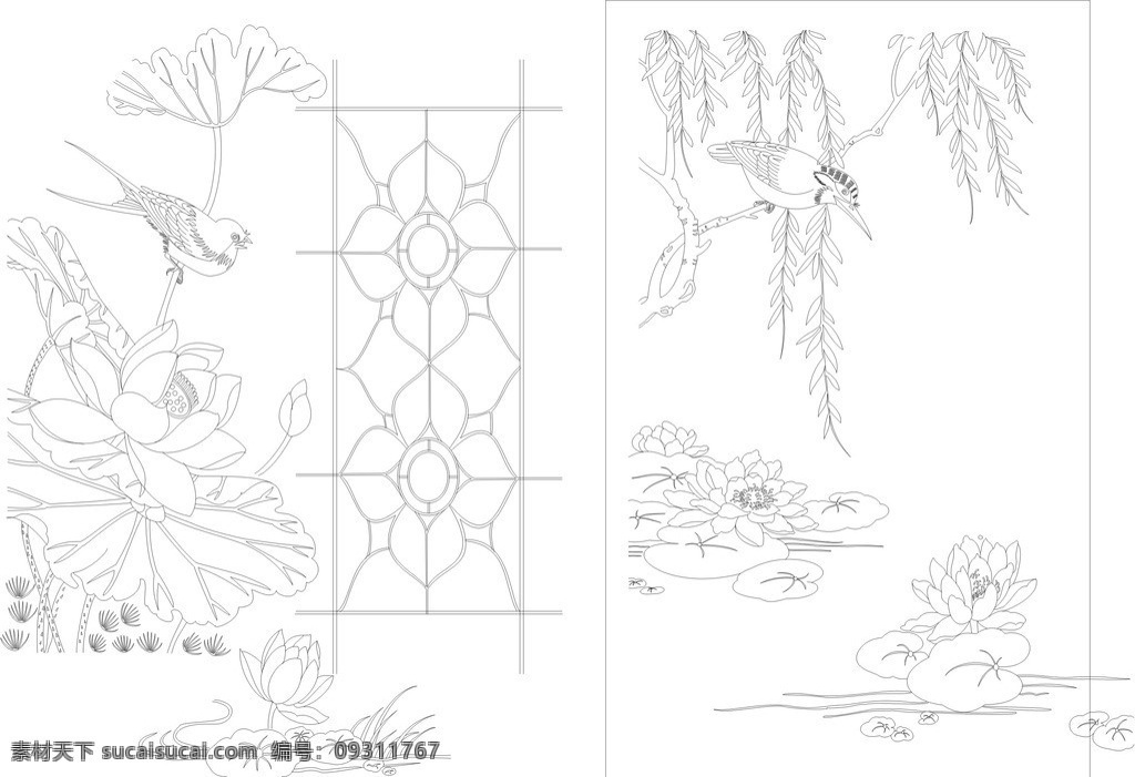 花鸟大全 花 鸟线条图 白描 门窗花纹 木格雕花 矢量移门 鼠 勾 移门 线条 图 移门图案 花纹花边 底纹边框 矢量