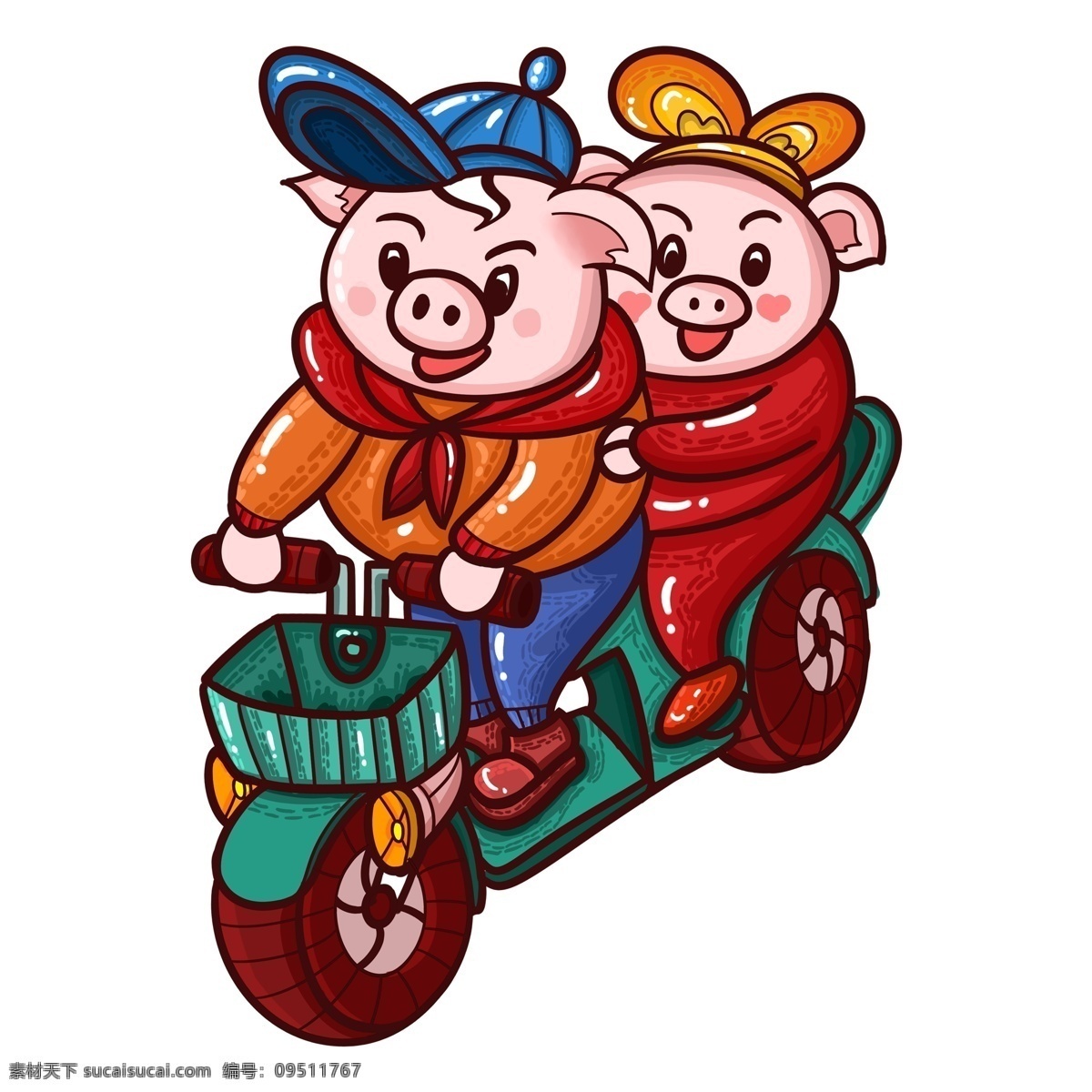 卡通 骑 摩托车 小 猪 装饰 喜庆 猪猪 猪年 可爱 免抠元素 骑摩托车