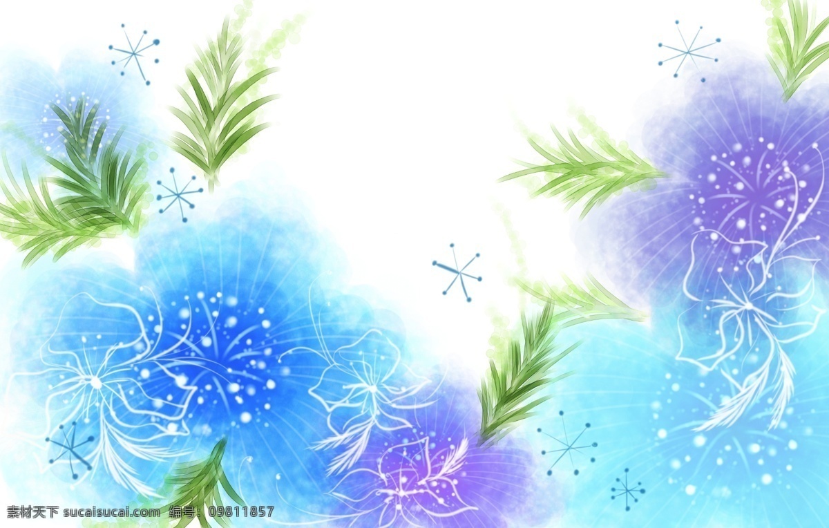 盛开 蓝色 花朵 绿色 枝条 psd素材 春季 春天 蓝色花朵 植物 绿色枝条 psd源文件