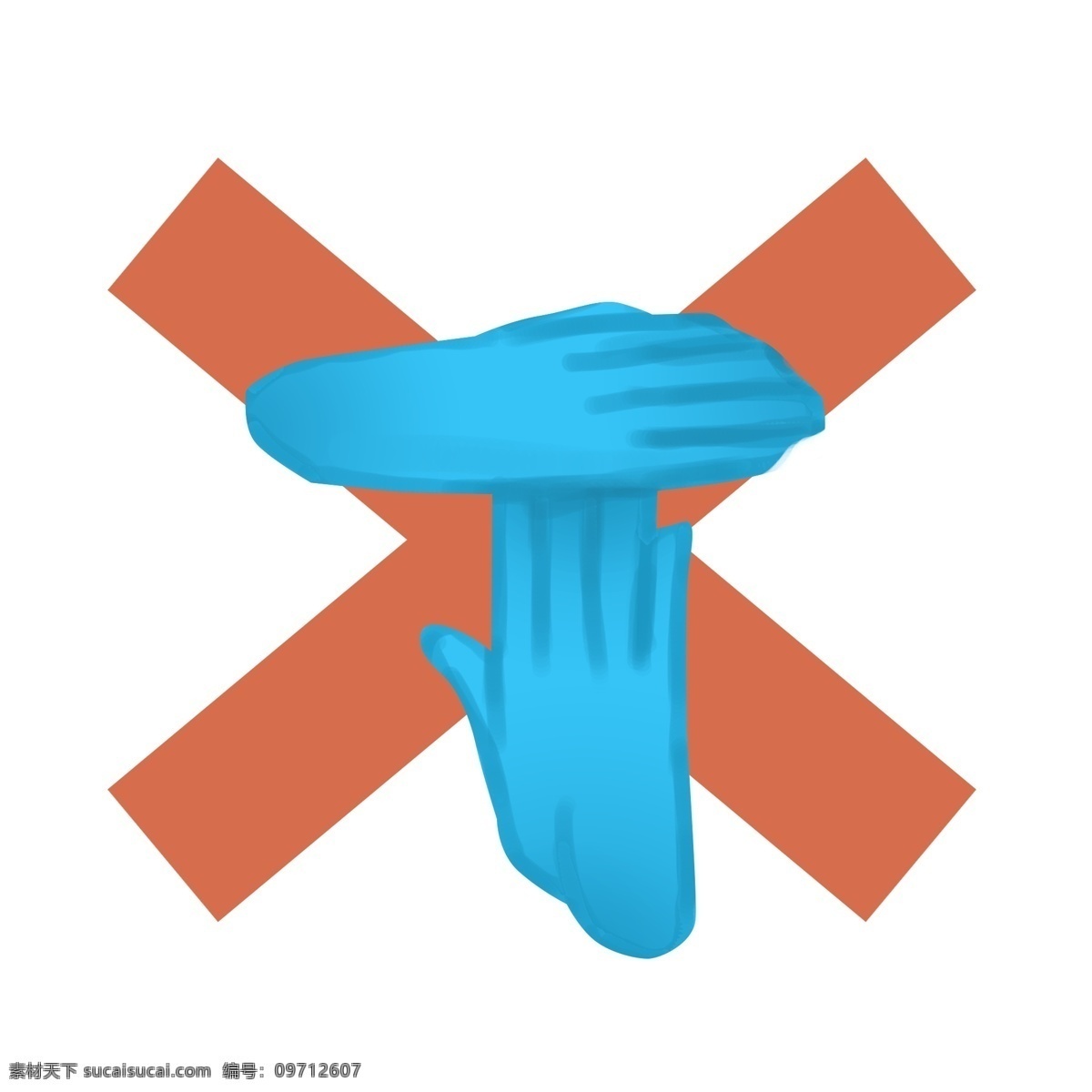 禁止 蓝色 手势 插画 蓝色的手掌 卡通插画 手势插画 比划手势 细长手指 长长的手指 禁止的手势