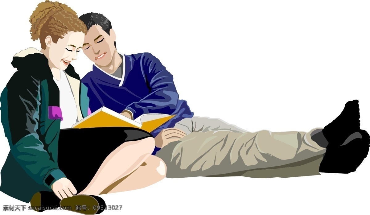 插画免费下载 插画 看书 浪漫 情侣 矢量图 矢量人物