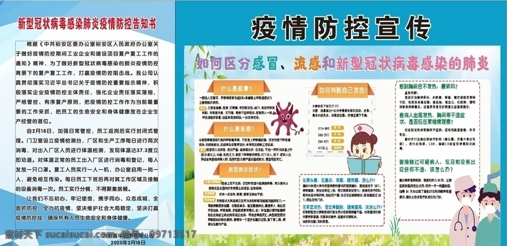疫情防控 武汉疫情 冠状病毒 防控告知书 区分 感冒 流感 肺炎