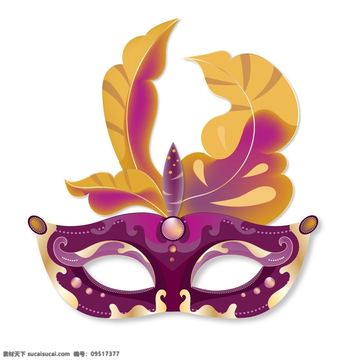 万圣节 紫色 神秘 面具 金色 节日元素