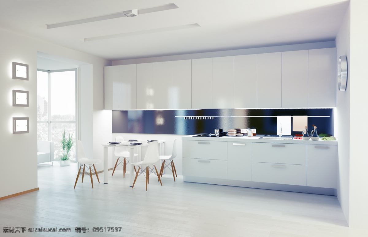 欧式厨房 轻奢 轻奢厨房 橱柜 欧式 蓝色 岛台 阳光 吧台 厨房效果图 美式厨房 开放式厨房 环境设计 室内设计