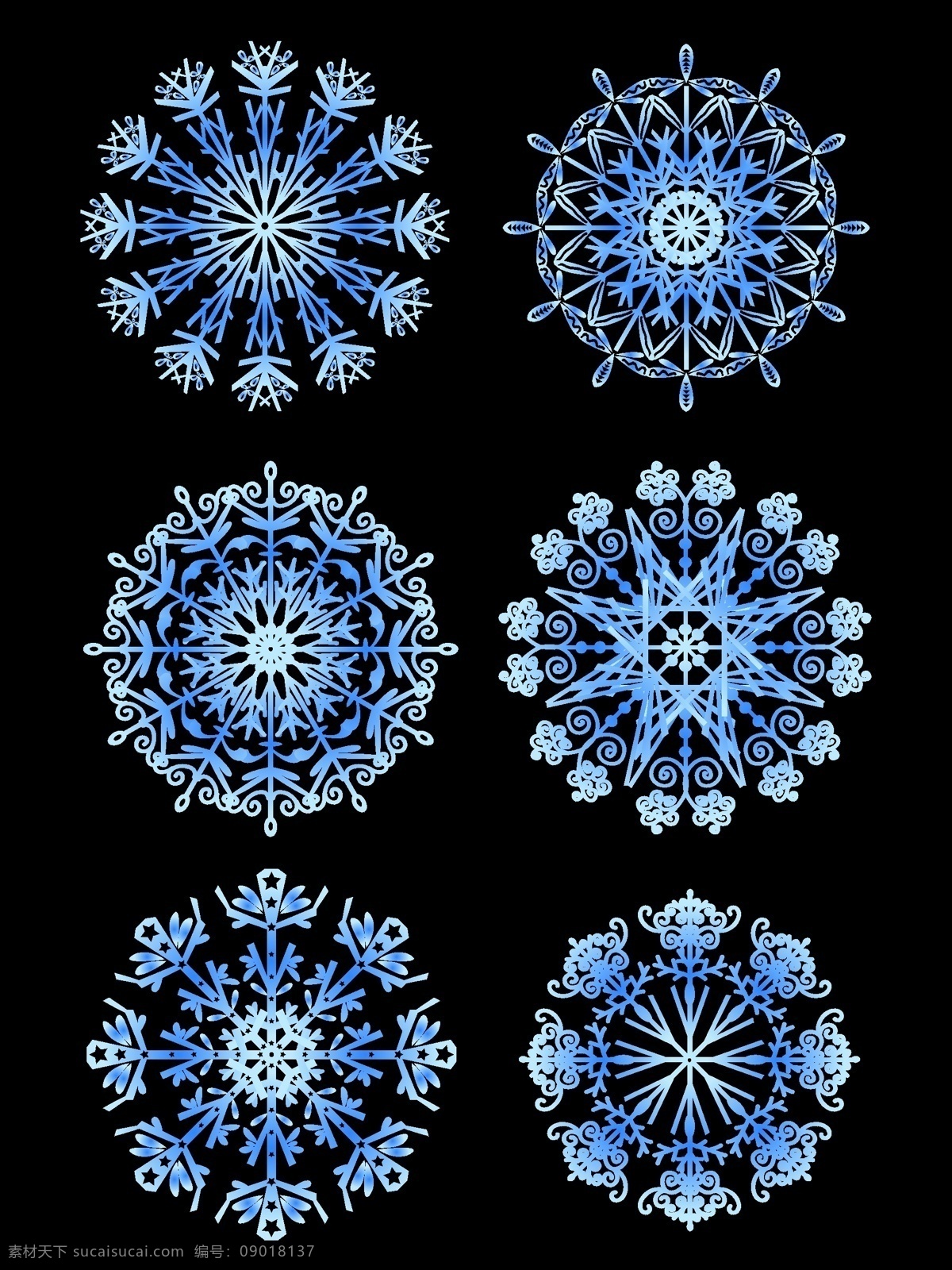 大气 矢量 蓝色 渐变 冬季 雪花 元素 套 图 矢量元素 蓝色渐变 冬季雪花 雪花元素 冬季元素