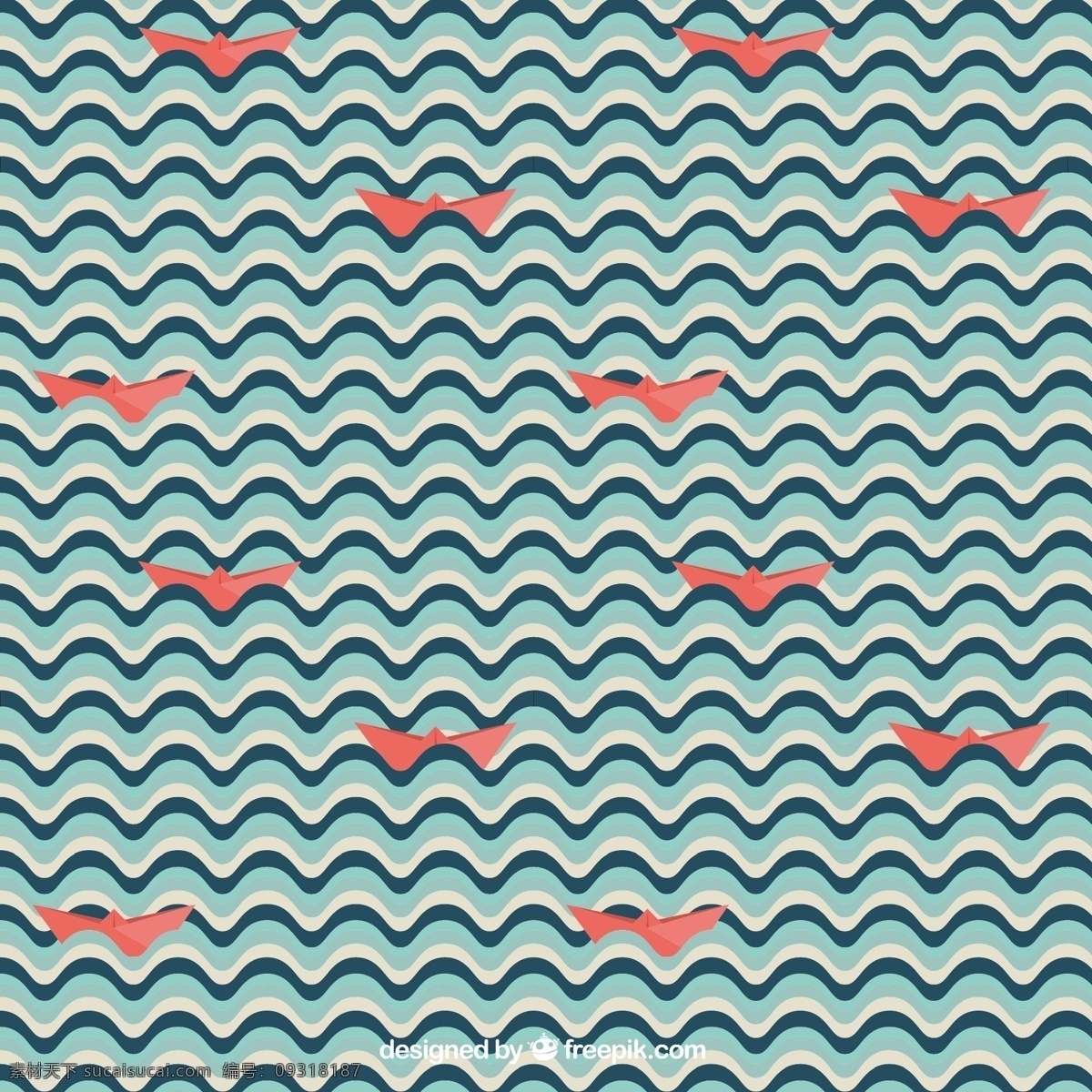 海浪图案 背景 模式 纸 几何 海 波浪 红色 波 可爱的 船 海洋 图案 海军 无缝