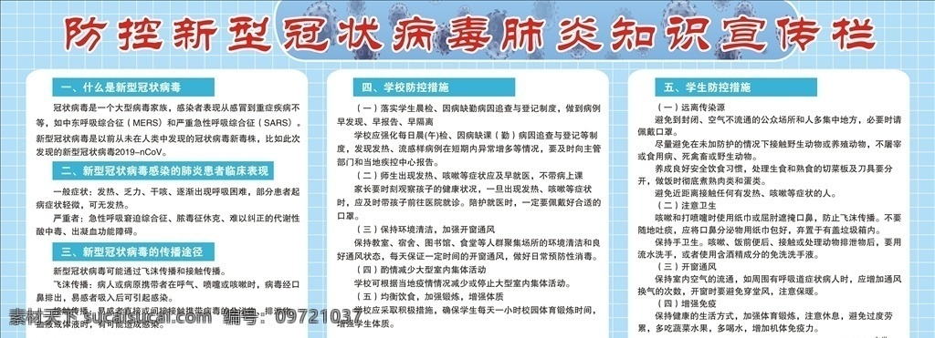防控 新型 冠状 病毒 肺炎 知识 宣传栏 防控新型 冠状病毒 室外广告设计