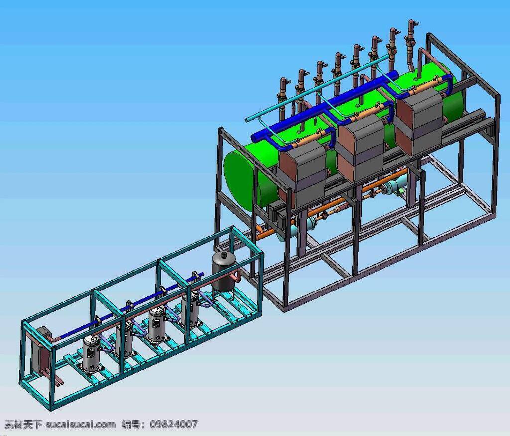 制冷 系统 中 使用 并行 架 机械设计 3d模型素材 电器模型