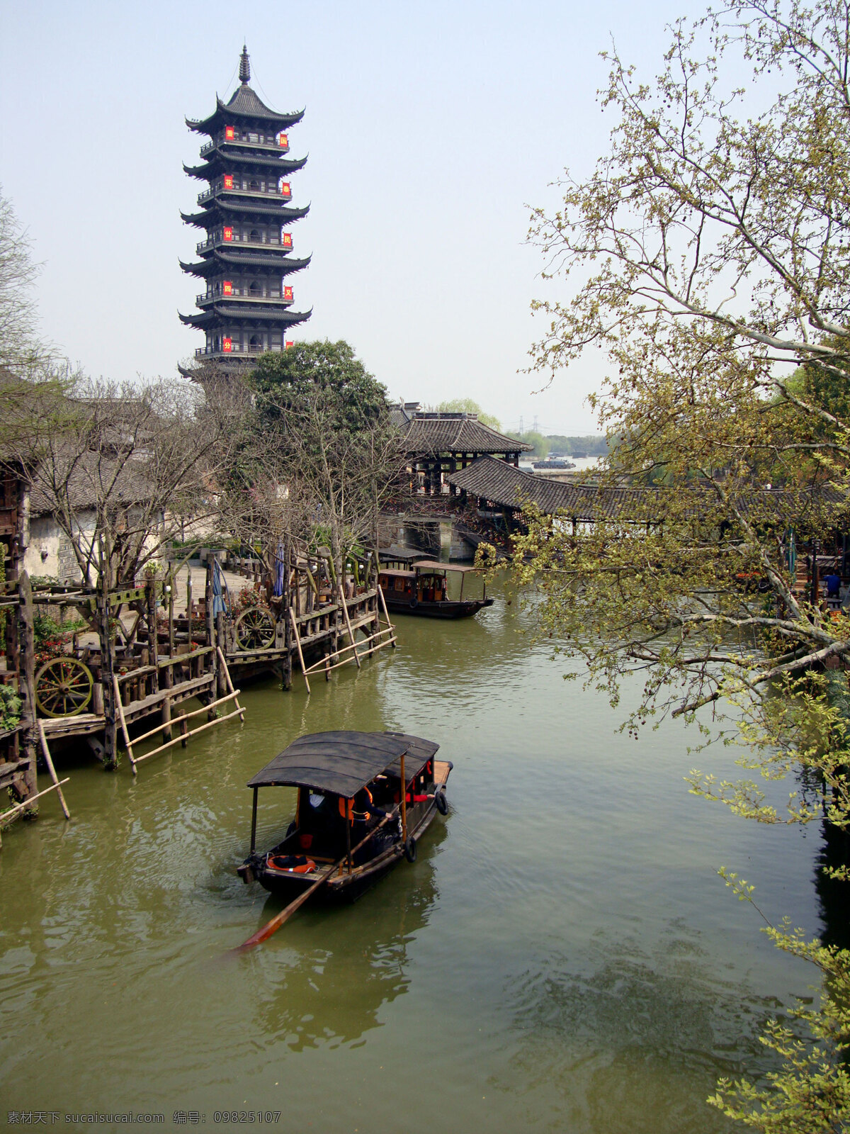 乌镇风光 乌镇 春景 江南水乡 建筑 小船 房屋 水面 树枝 乌镇美景 国内旅游 旅游摄影