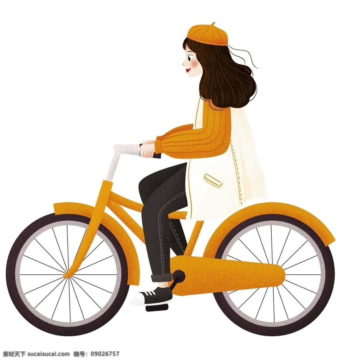 清新 可爱 骑 自行车 女孩 卡通 人物 插画 少女 骑自行车 绿色出行