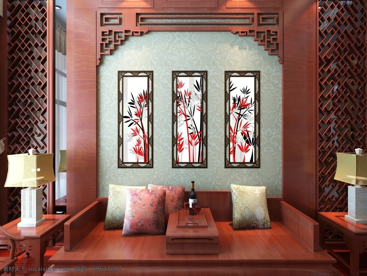 古典 中式 客厅 装饰画 效果图